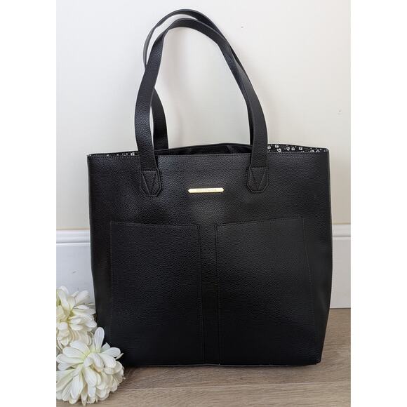 Steve Madden Large Shoulder Tote Bag Black Floral Carryall Weekender Travel NEW - Picture 2 of 12